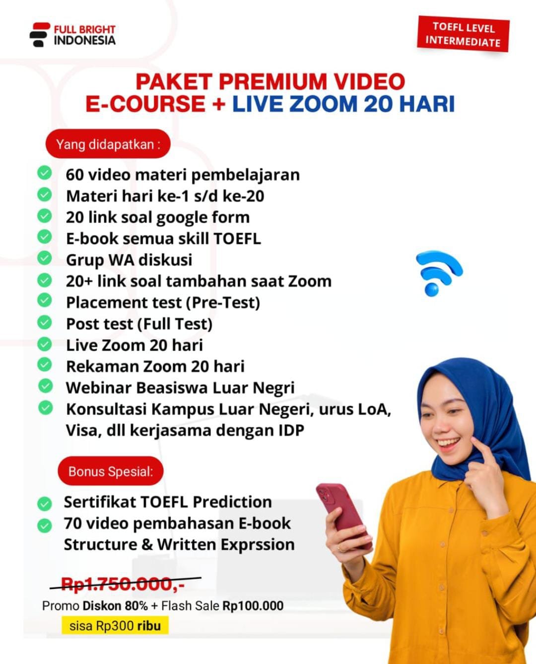 C4-Paket Premium TOEFL Level Intermediate Online